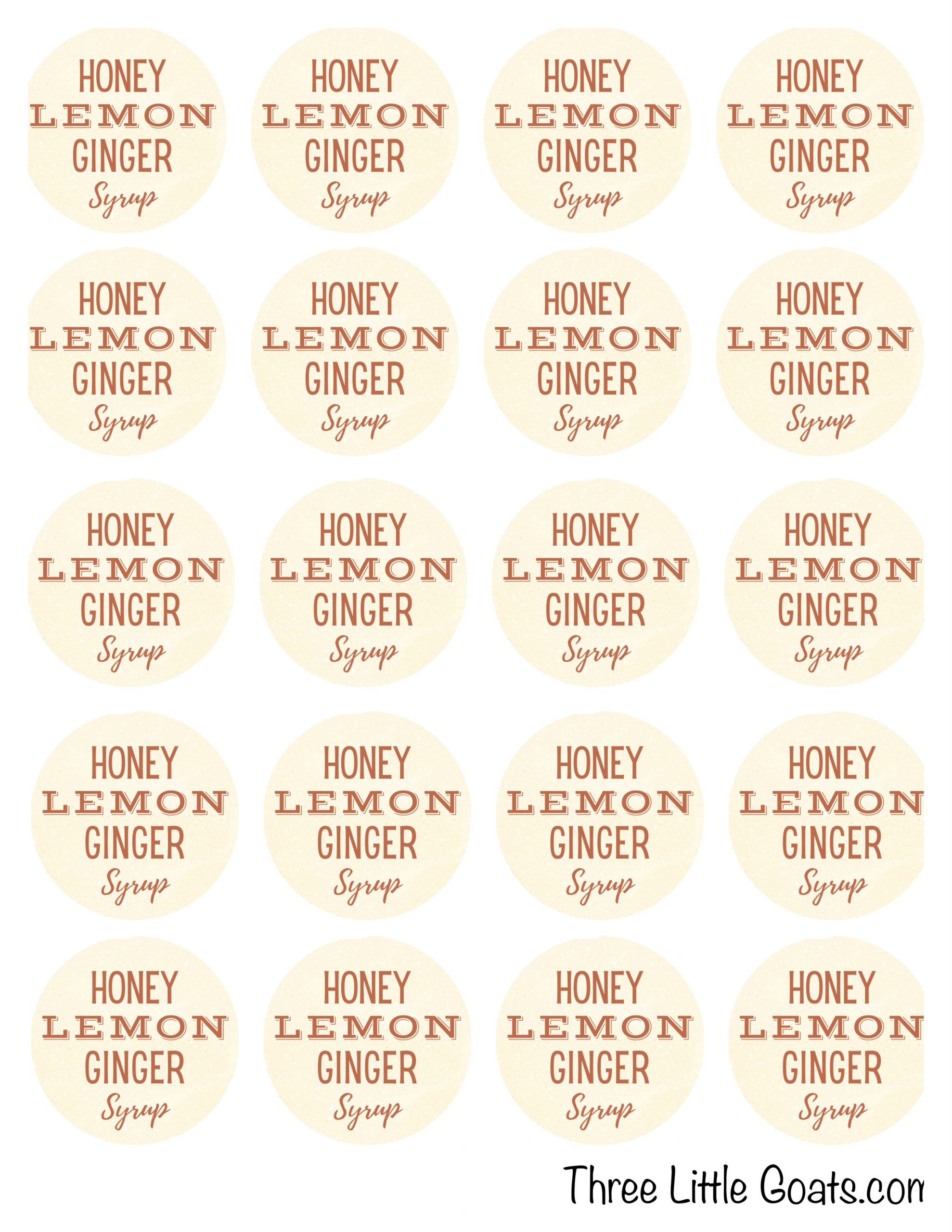 Honey lemon ginger syrup recipe with free printable label
